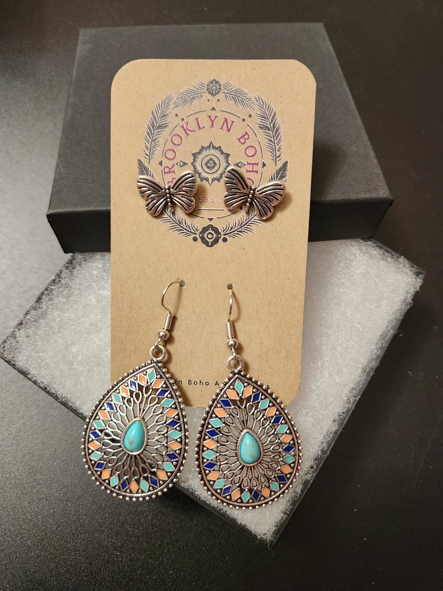 Bohemian Style Two Pair Buttery Earring Set