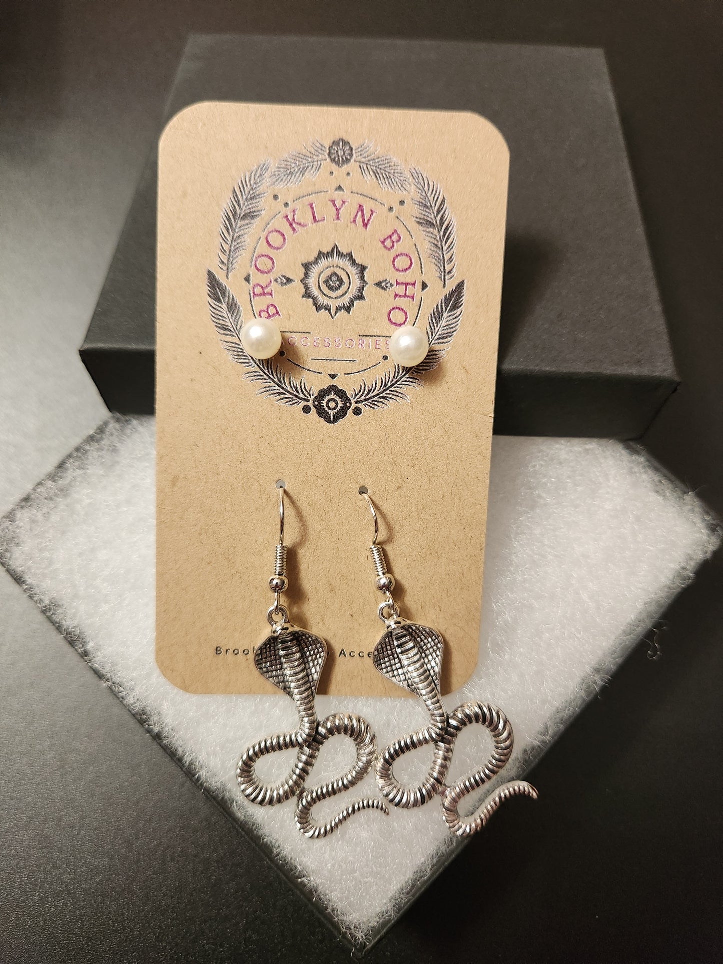 Bohemian Style Two Pair Cobra Earring Set