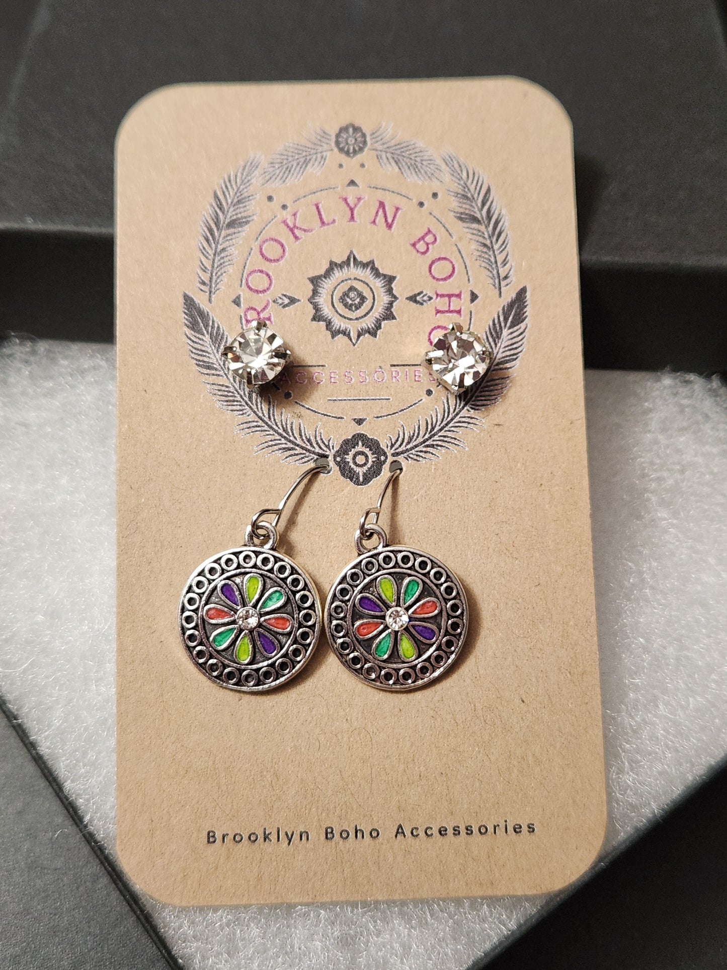 Bohemian Style Two Pair Rhinestone Earring Set