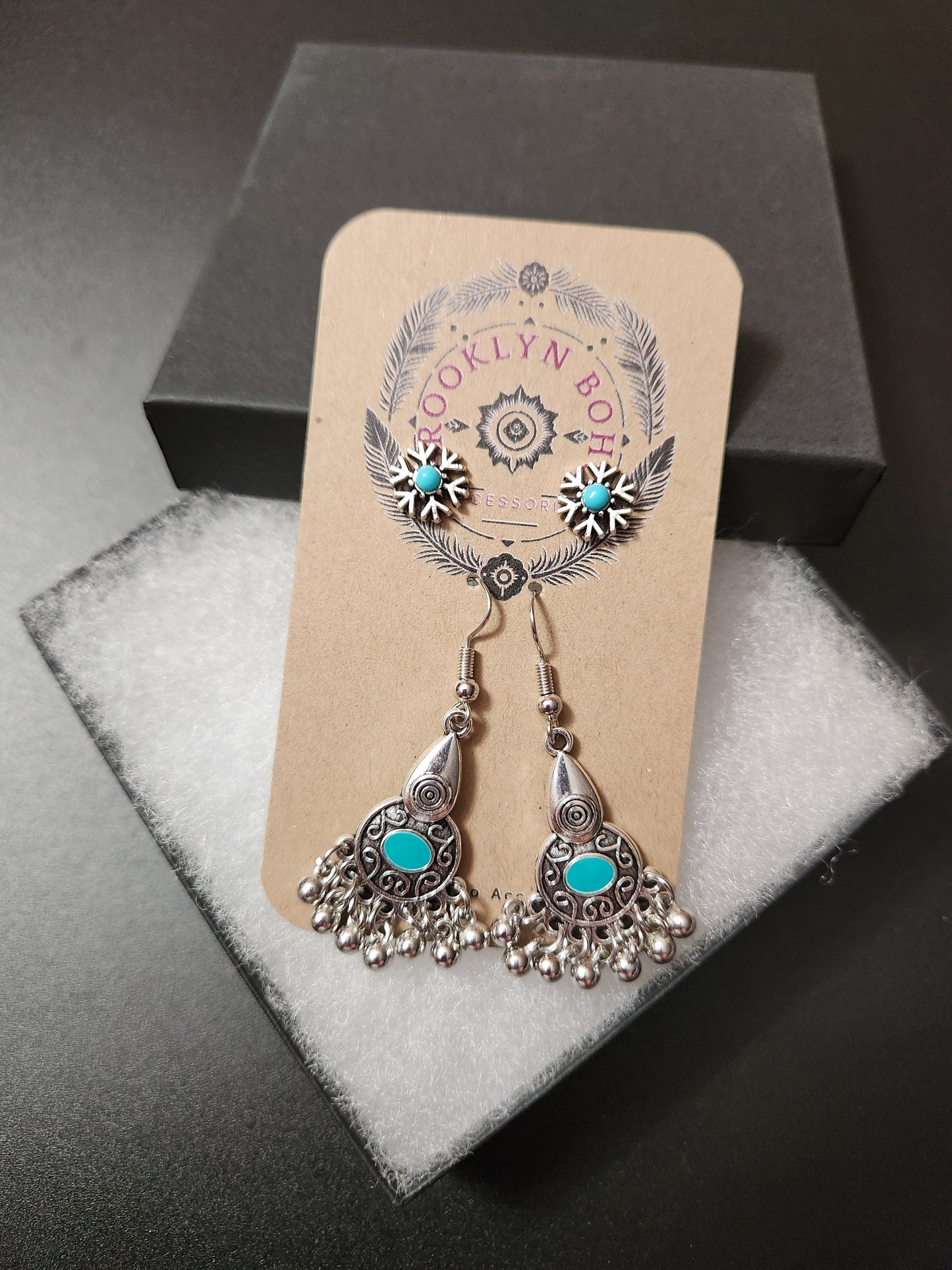 Bohemian Style Two Pair Snowflake Earring Set