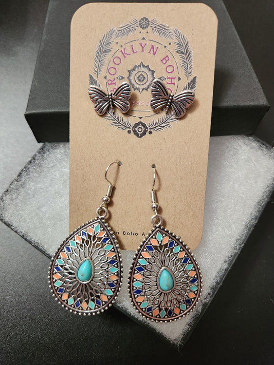 Bohemian Style Two Pair Buttery Earring Set