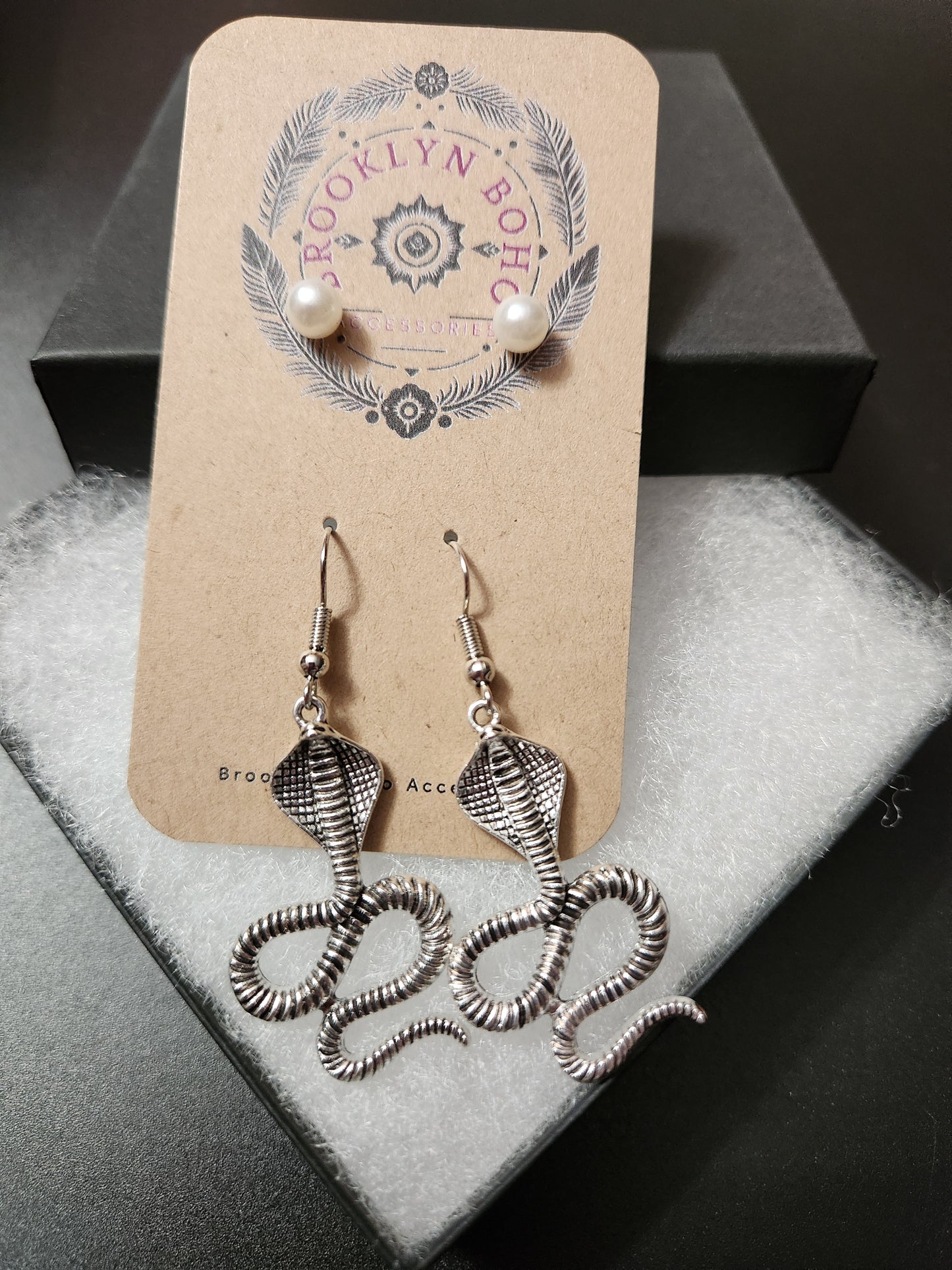 Bohemian Style Two Pair Cobra Earring Set