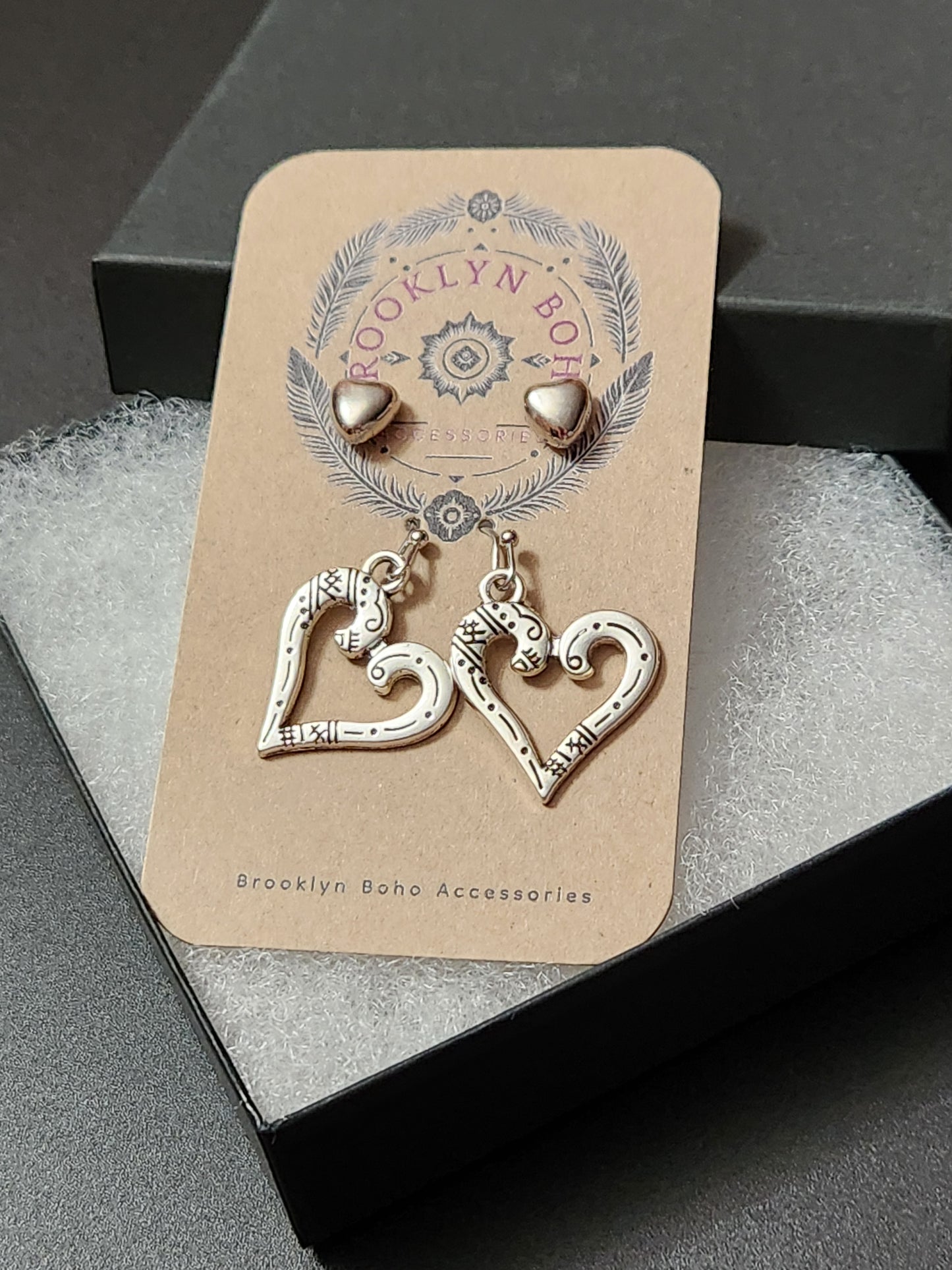Bohemian Style Two Pair Heart Drop Earring Set