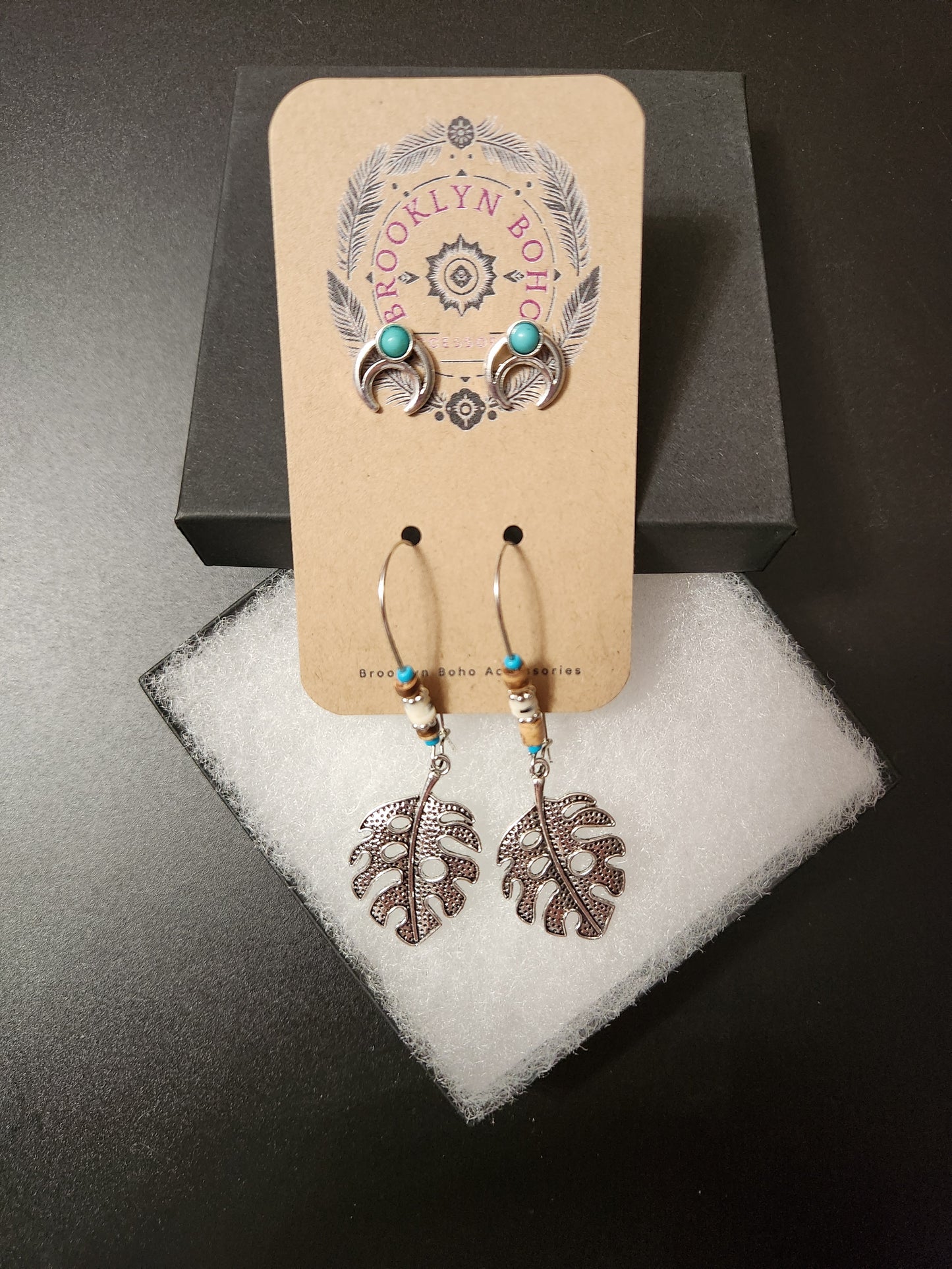 Bohemian Style Two Pair  Crescent Moon Earring Set