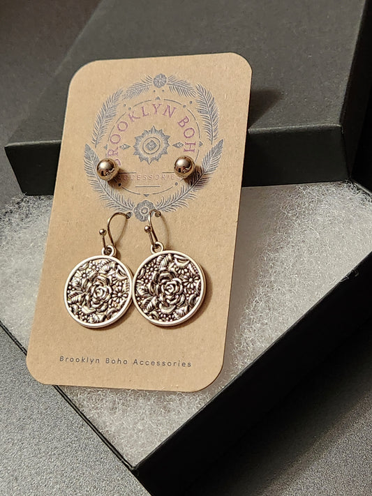 Bohemian Style Two Pair Rose Drop Earring Set