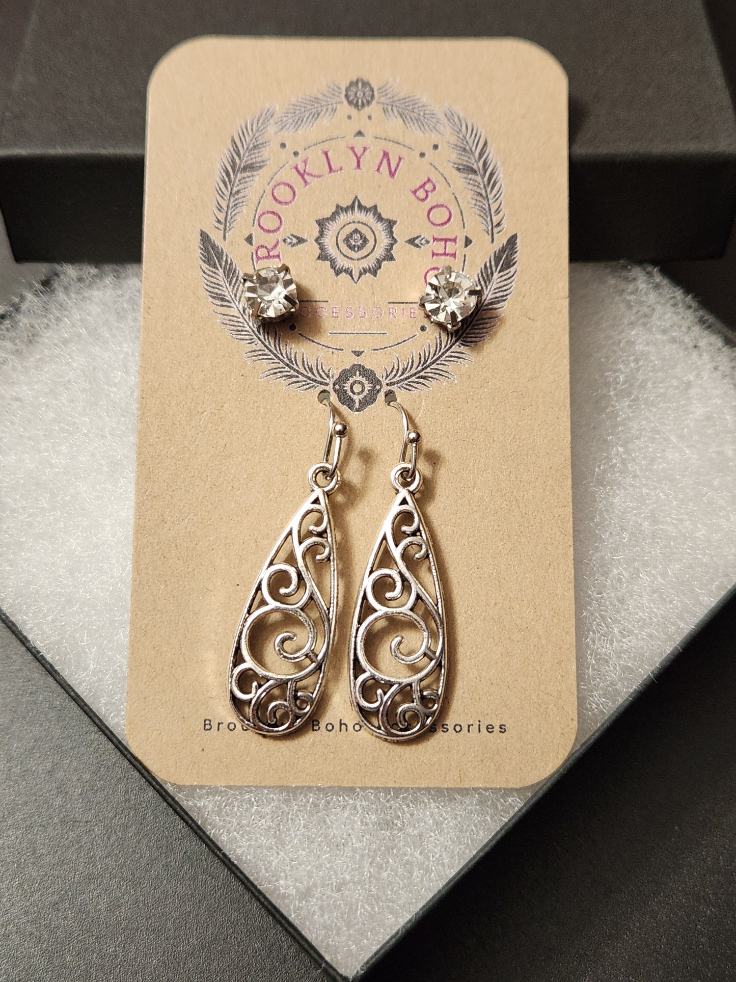 Bohemian Style Two Pair Swirl Drop Earring Set