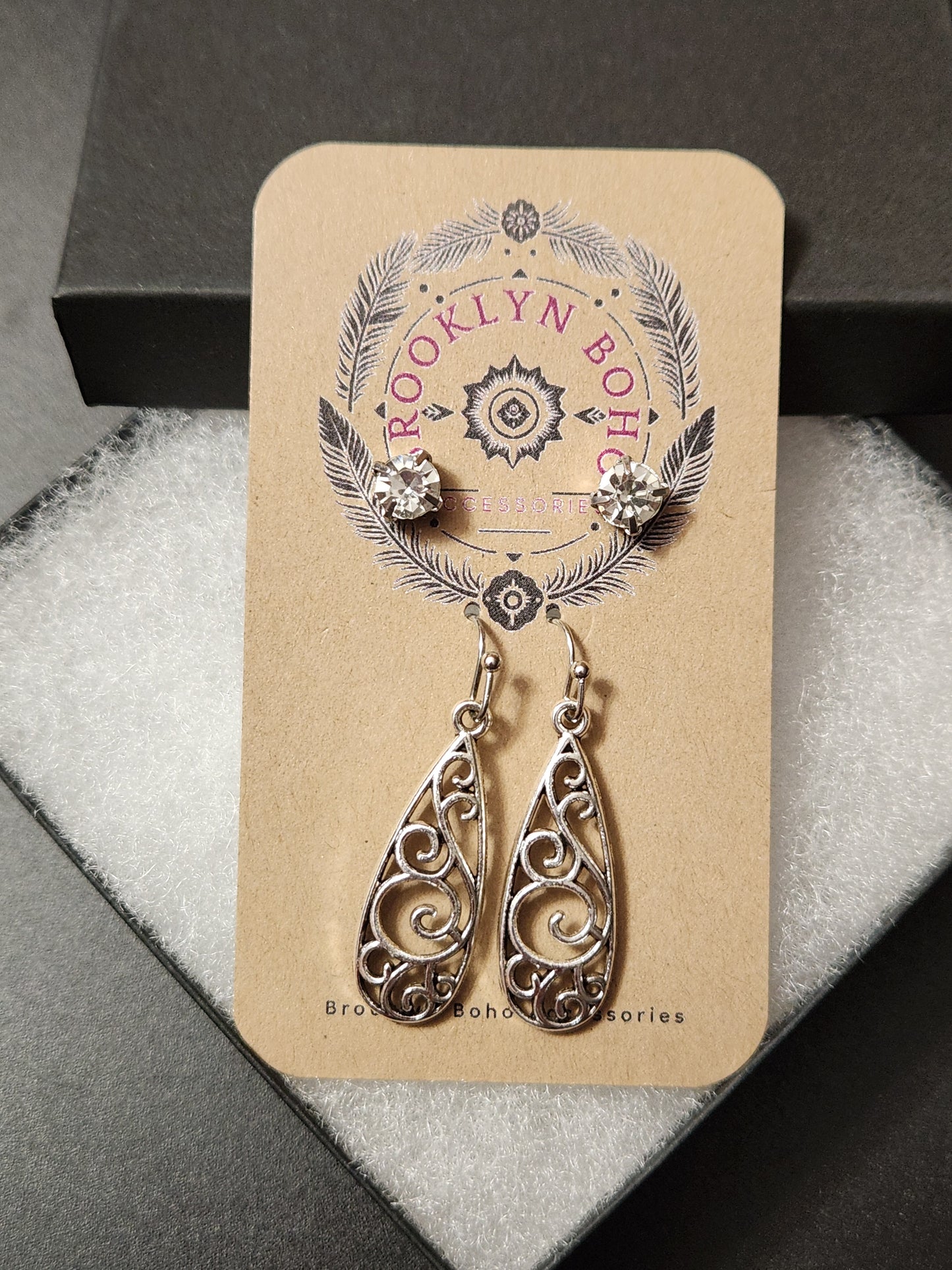 Bohemian Style Two Pair Swirl Drop Earring Set