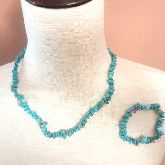 Adjustable Natural Stone Beaded Necklace Set (Turquoise)