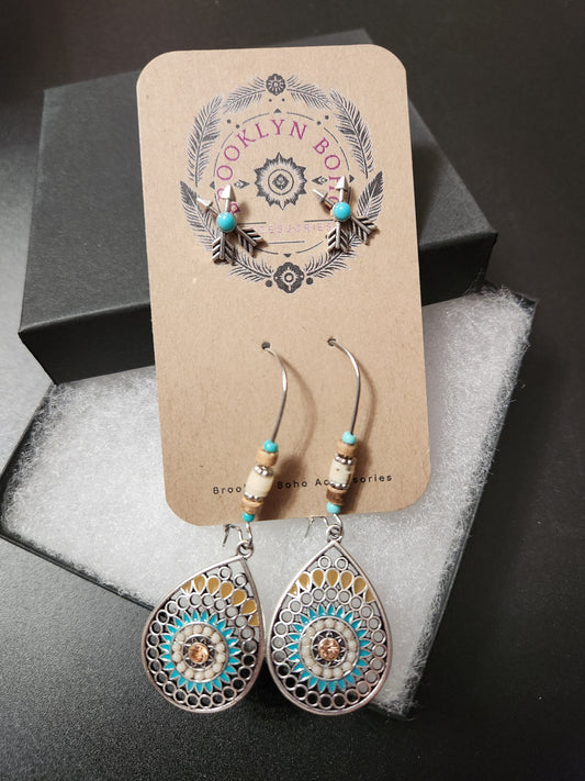 Bohemian Style Two Pair Arrow Earring Set
