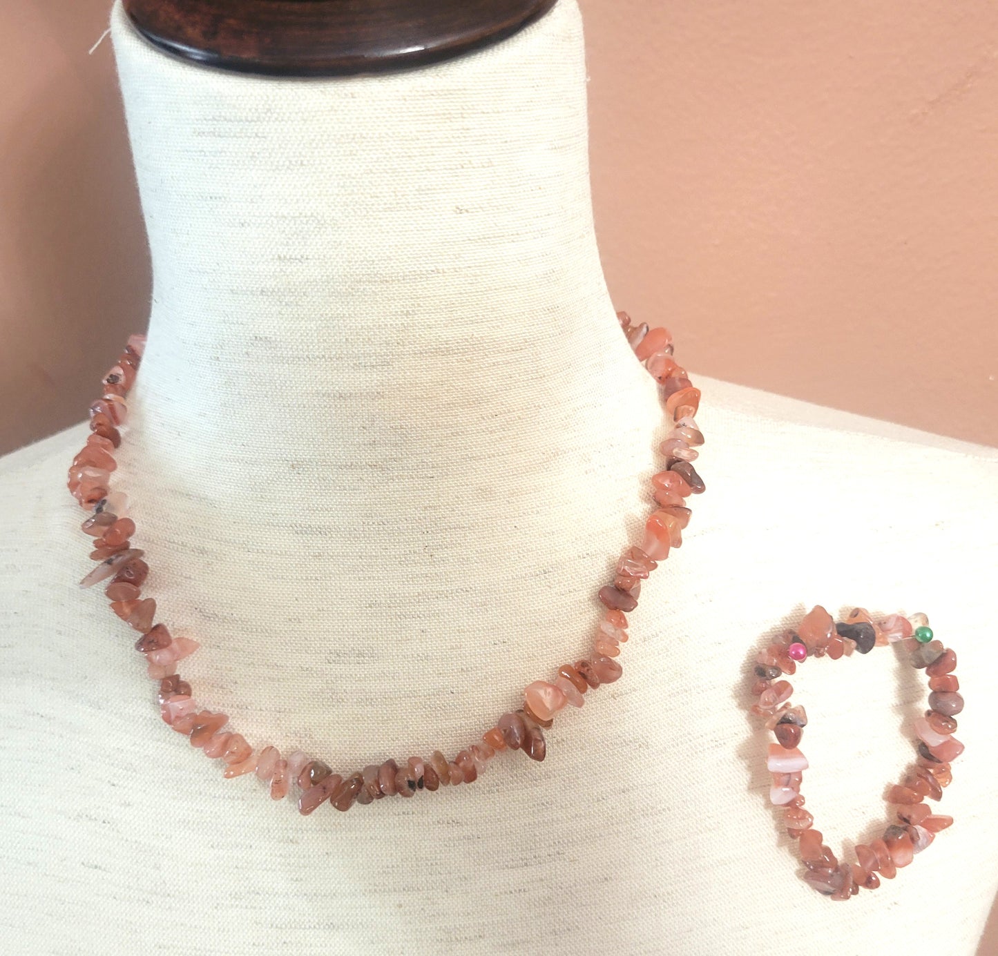 Adjustable Natural Stone Beaded Necklace Set (Burnt Orange)