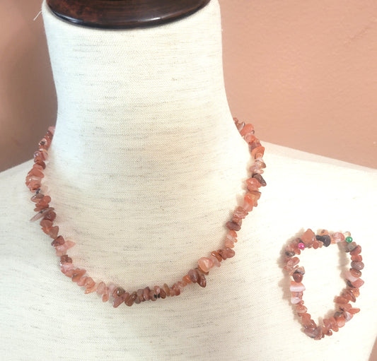 Adjustable Natural Stone Beaded Necklace Set (Burnt Orange)