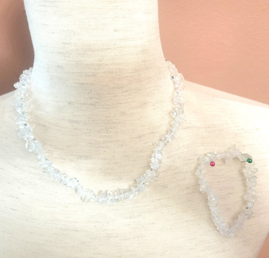 Adjustable Natural Stone Beaded Necklace Set (Clear)