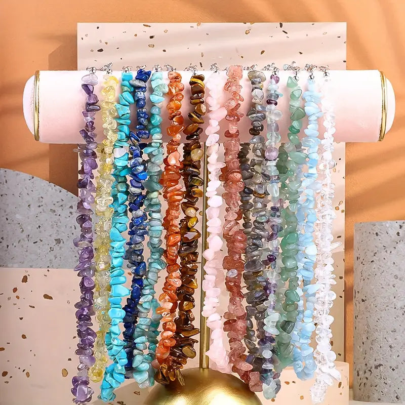 Adjustable Natural Stone Beaded Necklace Set (Tiger eye)