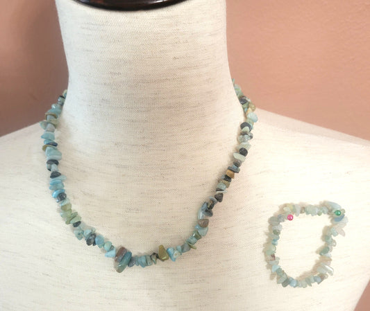 Adjustable Natural Stone Beaded Necklace Set (Green mix)