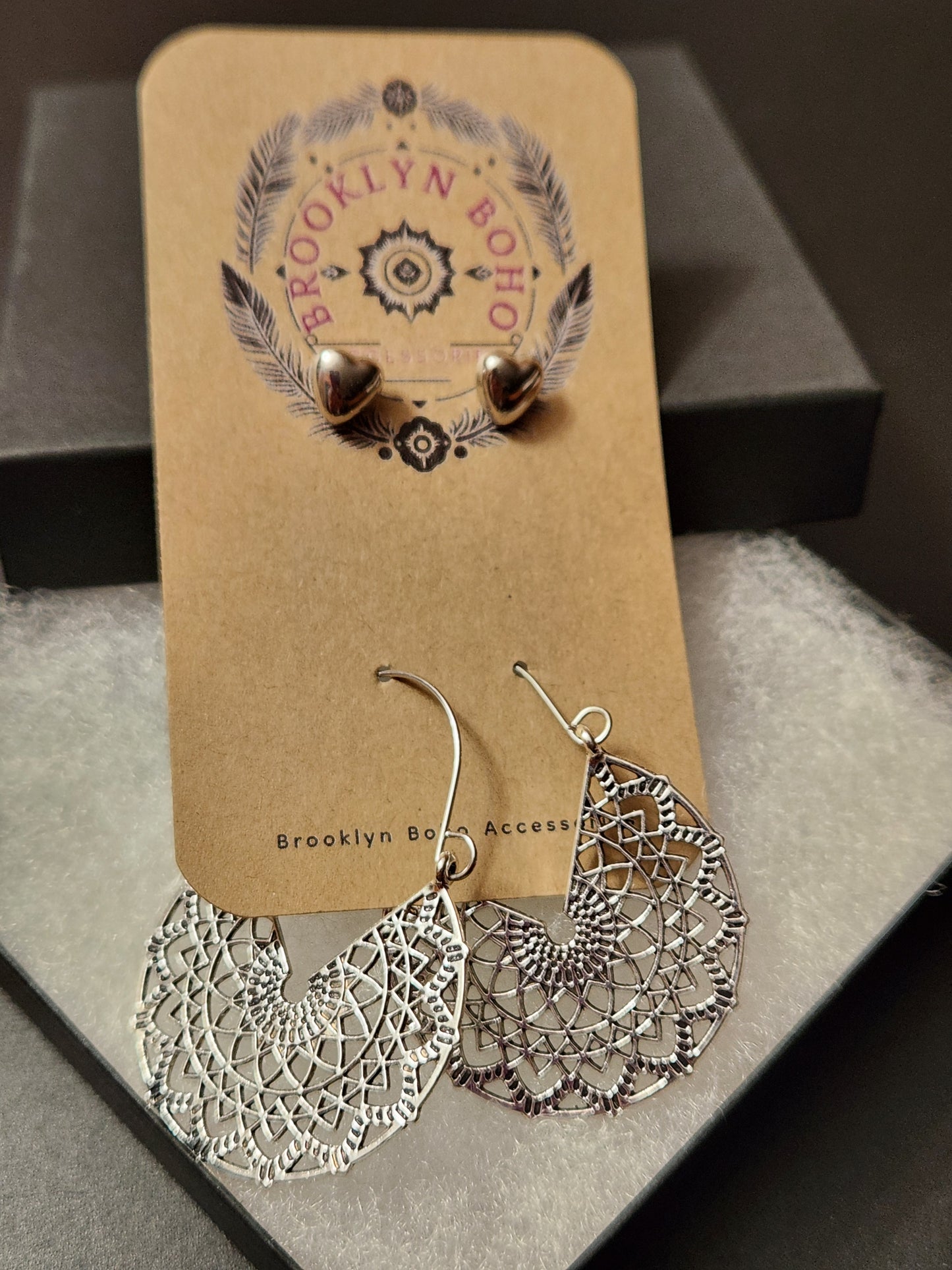 Bohemian Style Two Pair Heart Stud Earring Set