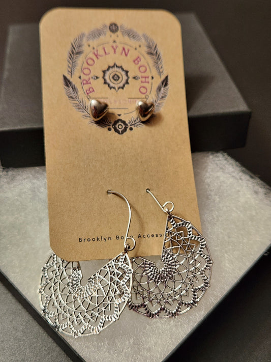 Bohemian Style Two Pair Heart Stud Earring Set