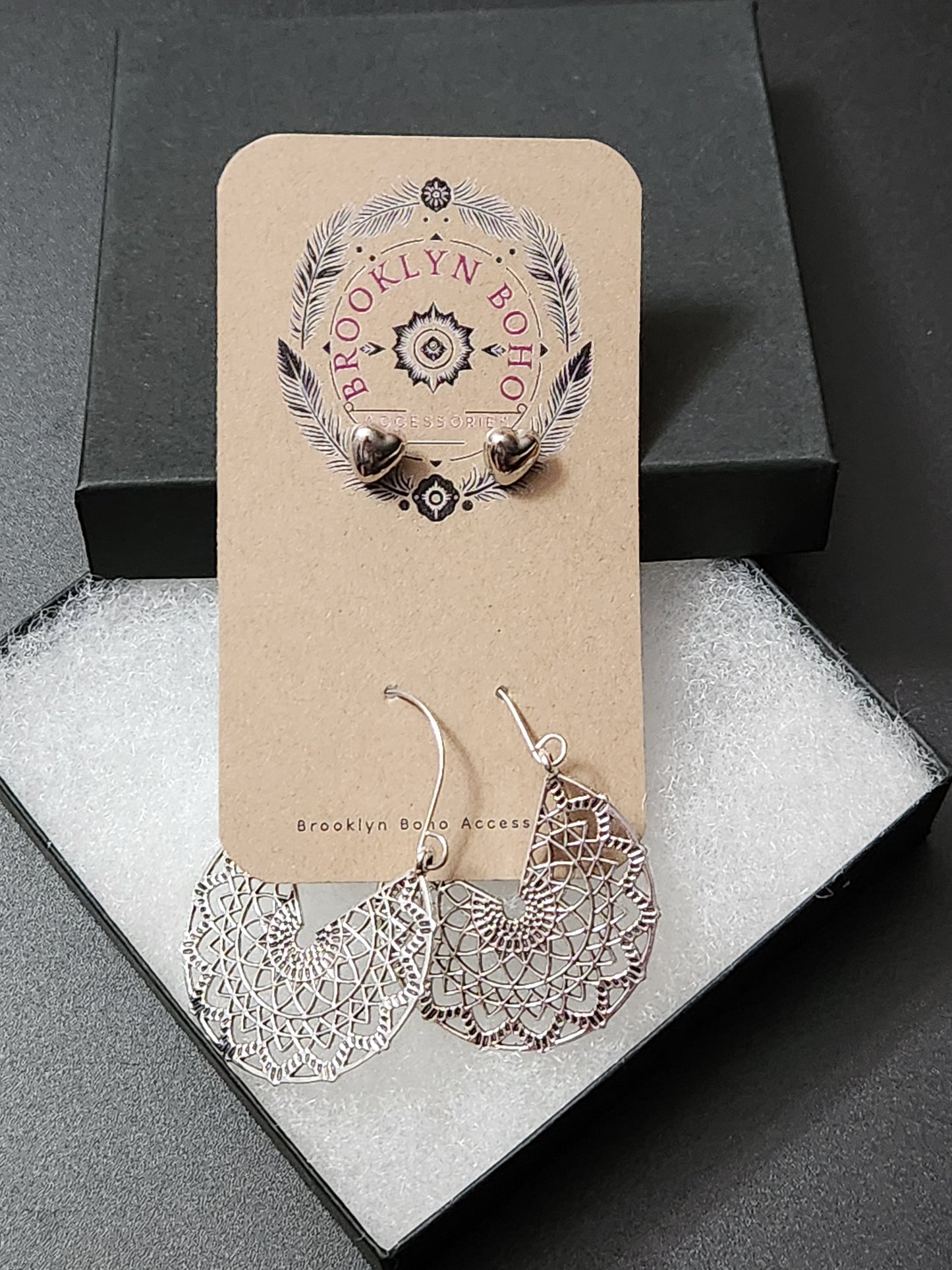 Bohemian Style Two Pair Heart Stud Earring Set