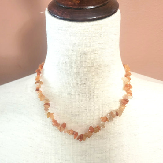 Adjustable Natural Stone Beaded Necklace (Orange)