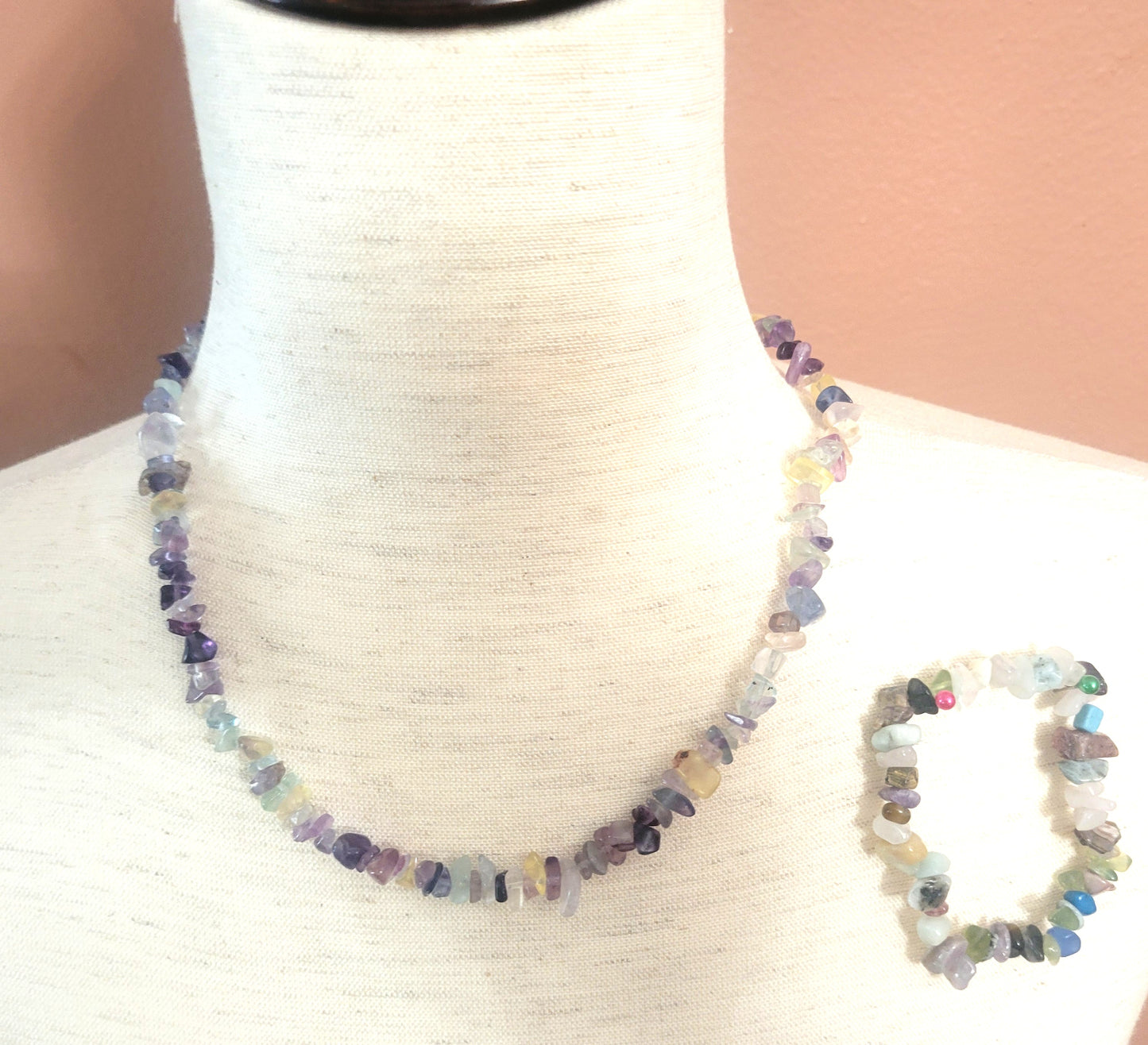 Adjustable Natural Stone Beaded Necklace Set (Purple mix)