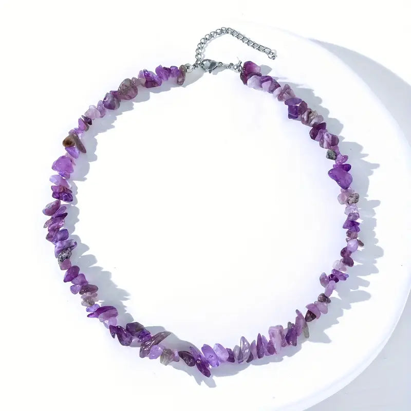 Adjustable Natural Stone Beaded Necklace Set (purple)