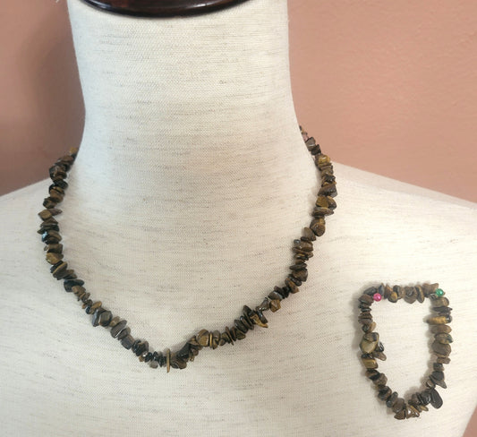 Adjustable Natural Stone Beaded Necklace Set (Tiger eye)