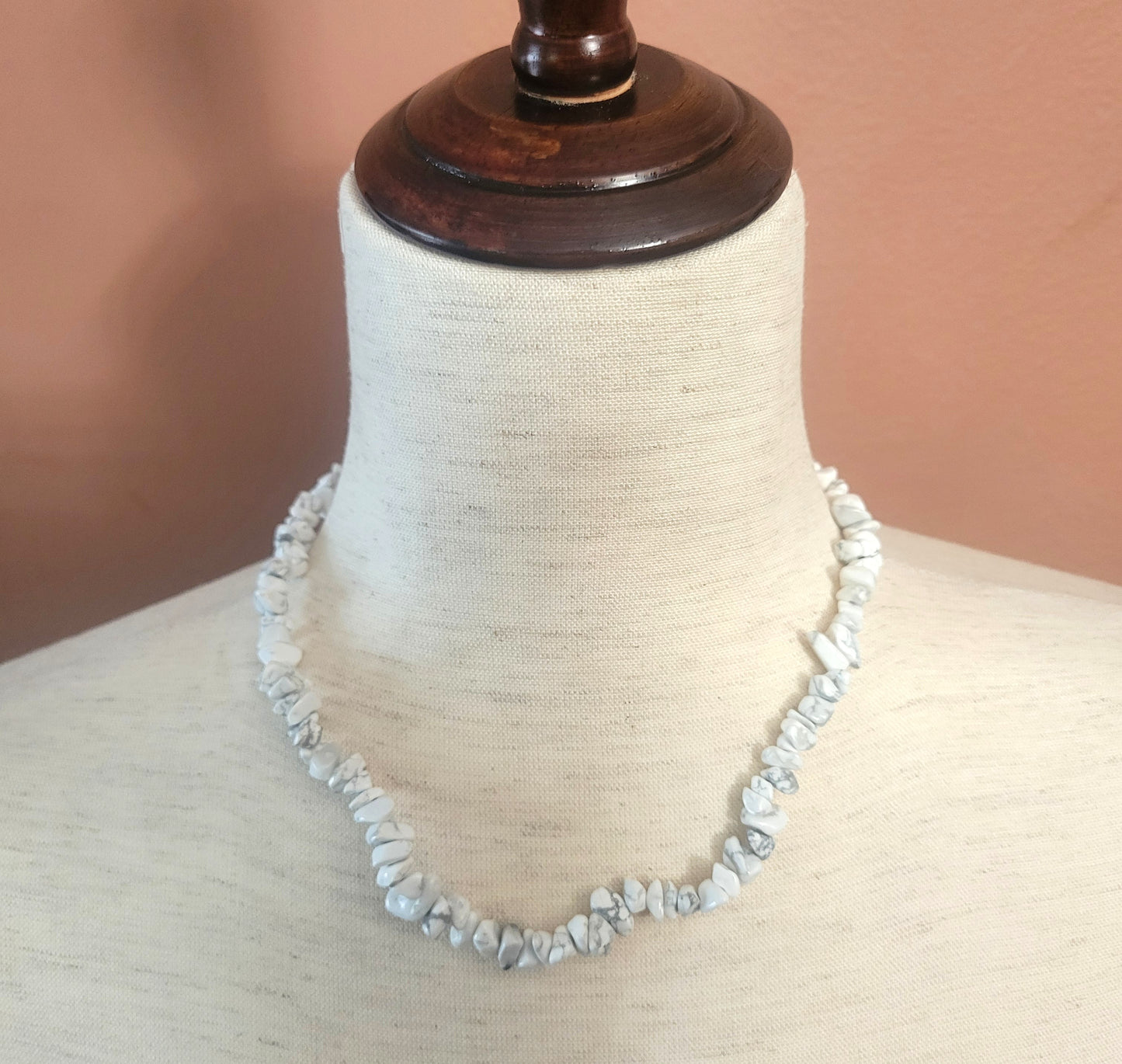 Adjustable Natural Stone Beaded Necklace (White & Grey marble)