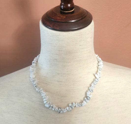Adjustable Natural Stone Beaded Necklace (White & Grey marble)